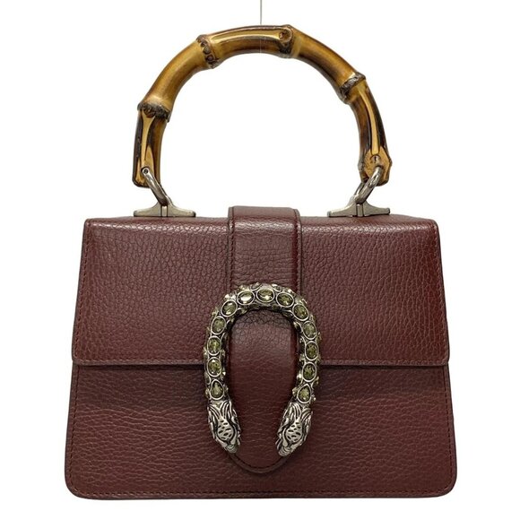 Auth GUCCI Dionysus/Bamboo 523367 Bordeaux Leather Handbag - Picture 1 of 15